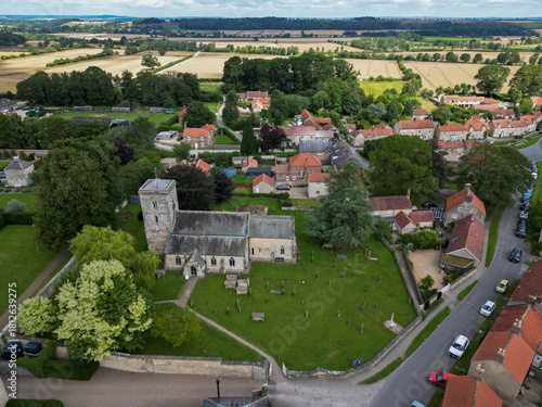 Aerial Photo of Hovingham North Yorkshire UK. Hovingham is situated within the Howardian Hills Area of Outstanding Natural Beauty in the Ryedale District of North Yorkshire.