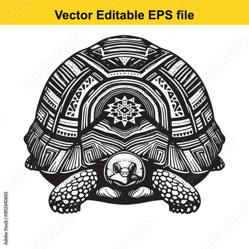 Black and white tribal style tortoise or turtle vector illustration