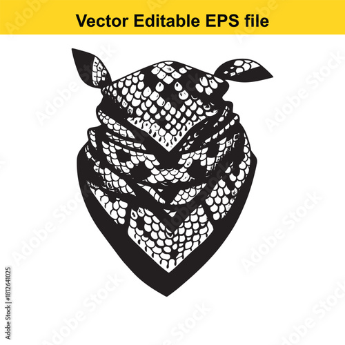 Black and white illustration of a folded paisley bandana isolated on