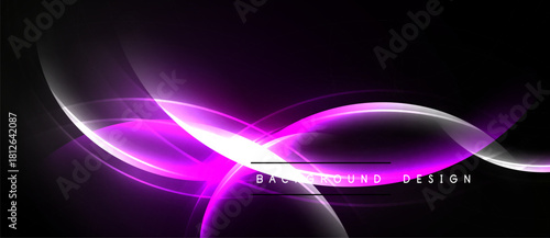 Abstract purple lines create dynamic energy. Bright curves contrast dark background, forming modern design element. Smooth gradients enhance visual impact.