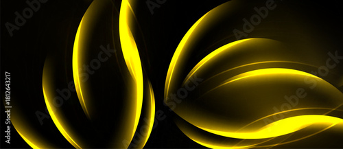 Abstract golden lines flow across black background. Smooth curves create dynamic visual effect, elegant design.