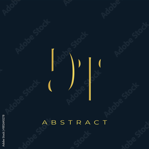 DT Abstract Golden Logo Design. Abstract Golden Symbol Composition on a Dark Navy Blue Background