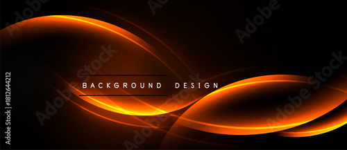 Dark background features vibrant orange curves. Smooth lines create dynamic, modern visual effect. Text reads background design.