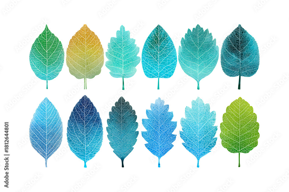 Fototapeta premium Vibrant collection of diverse leaves showcasing natures colorful botanical beauty.