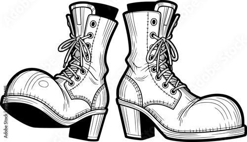 Stylized illustration of leather boots with high heels and laces  