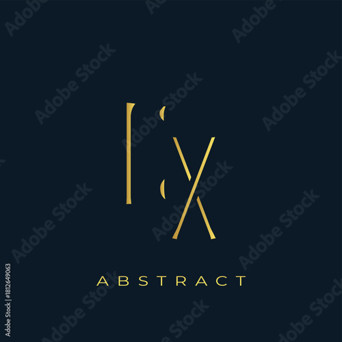 EX Abstract Golden Logo Design. Abstract Golden Symbol Composition on a Dark Navy Blue Background