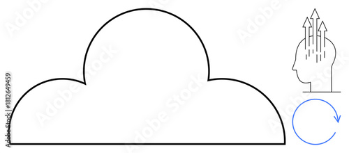 Cloud computing concept. Cloud symbol with arrows, human mind connecting growth, and circular arrow cloud computing ideas. For technology, innovation, workflow, advancements, and data solutions