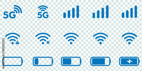 Status bar icon. Status bar phone icon vector illustration. Set of android status bar icon vector set. Smartphone notification icon vector set.