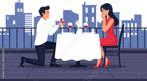 Romantic Dinner Proposal Flat Vector Illustration