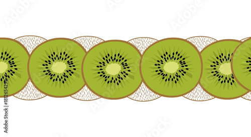 Seamless Vector Illustration of Kiwi Fruit Slices Horizontal Border for Food, Tropical, or Health Design