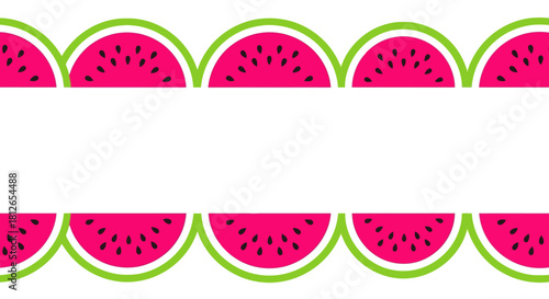 Seamless Watermelon Slices Horizontal Border Design with Copy Space Summer Vector