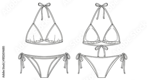 Technical Flat Sketch of String Triangle Bikini Set Fashion Vector Illustration