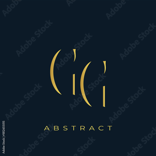 GG Abstract Golden Logo Design. Abstract Golden Symbol Composition on a Dark Navy Blue Background