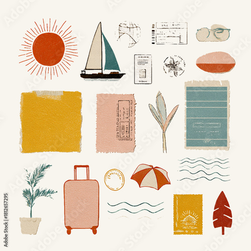 Retro Travel Icons & Vacation Memories Sketch Set