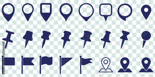 location icon, map pin icons in outline, black, and red styles. for maps, GPS, navigation apps, location markers, address indications, and geolocation interfaces