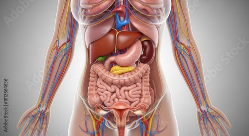 Explore the human body's inner workings with this detailed anatomical view, perfect for medical education and healthcare marketing materials