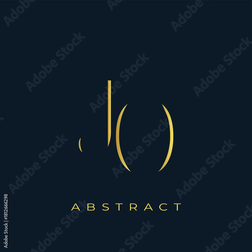 JO Abstract Golden Logo Design. Abstract Golden Symbol Composition on a Dark Navy Blue Background