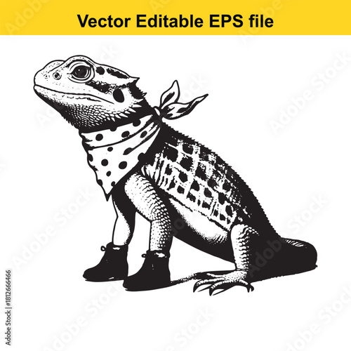 Vector illustration of a lizard wearing a bandana and boots