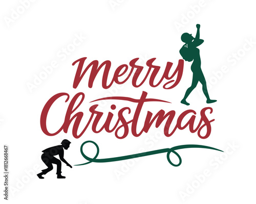 Merry Christmas celebration with silhouette vector art featuring hikers and festive holiday greetings for cards and designs