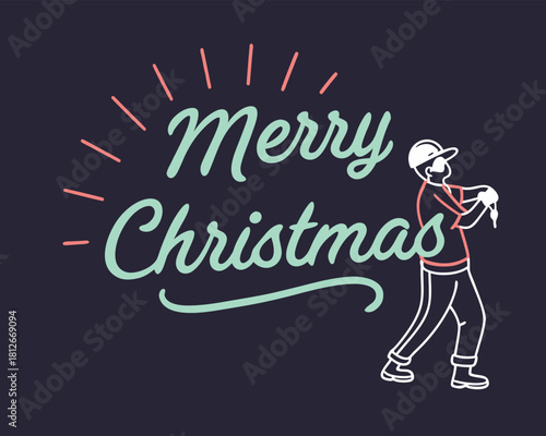 Festive Merry Christmas Illustration with Cartoon Golf Player for Holiday Season Celebration Greetings and Happy New Year Wishes