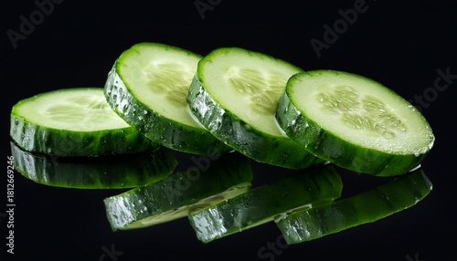 Sliced Cucumber On Black Background