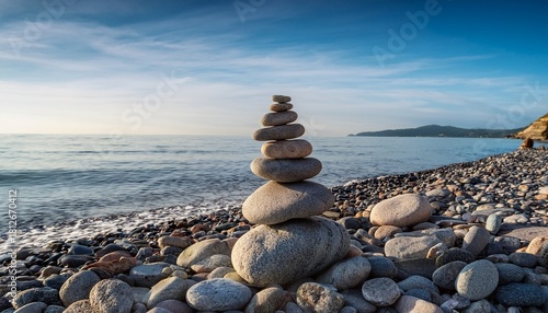 Balanced Stacked Stones On Beach Shore