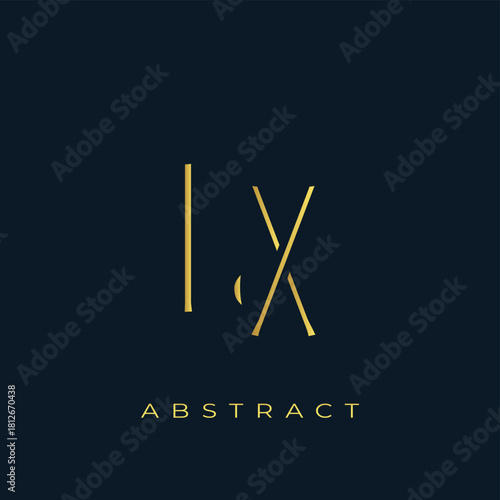 LX Abstract Golden Logo Design. Abstract Golden Symbol Composition on a Dark Navy Blue Background
