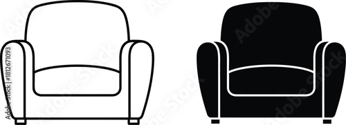 Armchair vector illustration icon, silhouette. Stylish ergonomic office chair with modern black outline and contemporary design