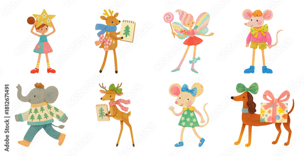 Obraz premium PNG Whimsical festive animal characters, element set on transparent background