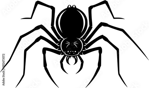 A black spider with many legs is isolated on white background
