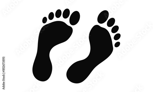 Two black feet marks are placed on a white background in this image