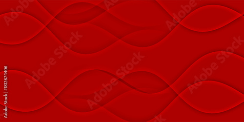 Elegant red abstract background with smooth flowing wave shapes and layered transparent curves.