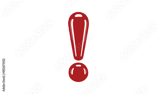 Shiny red exclamation point gleams against the pristine white backdrop, standing out with glossy charm