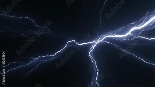 Dynamic electrical storm flashes across a dark sky, creating bright lightning strikes and dramatic energy flow in a captivating display.