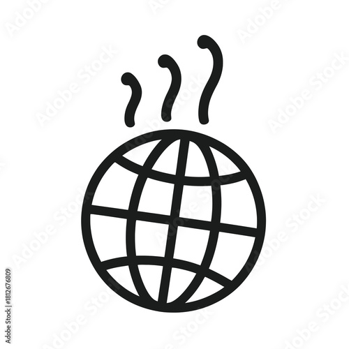 Thin-line globe with upward innovation lines icon, slightly angled, transparent PNG, ideal for visuals about global digital progress, technological advancement and international innovation.