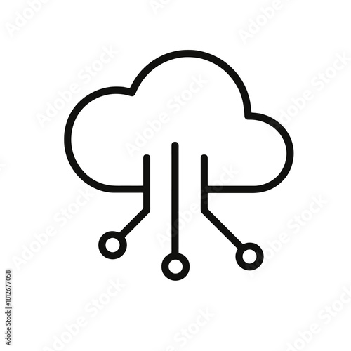 Thin-line AI cloud with circuit connections icon, slightly angled, transparent PNG, ideal for visuals about cloud computing, automation technology and next-generation digital systems.