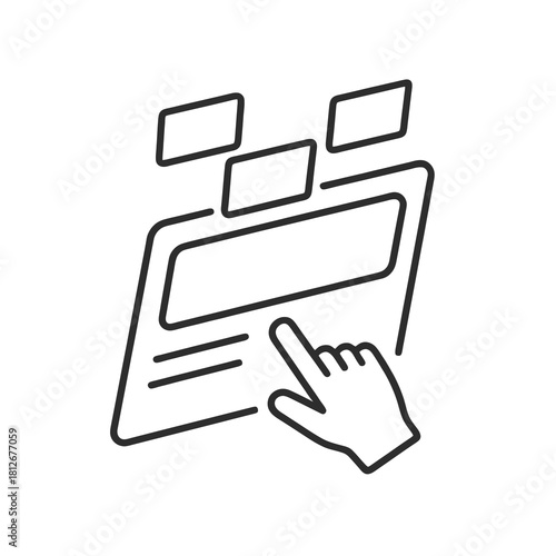 Thin-line holographic interface icon with gesture control, slightly angled, transparent PNG, ideal for visuals on virtual navigation, AI interactivity and futuristic UI innovation.