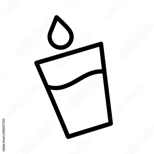 Thin-line glass of water with droplet symbol, slightly angled, transparent PNG, ideal for illustrating balanced hydration before sleep to prevent insomnia-related disturbances.