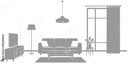 Minimalist Living Room Interior Furniture Silhouette Vector