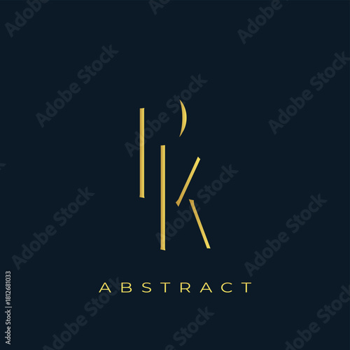 PK Abstract Golden Logo Design. Abstract Golden Symbol Composition on a Dark Navy Blue Background