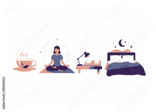 Modern Sleep Wellness Routine Gradient Vector Illustration, Vibrant Colors