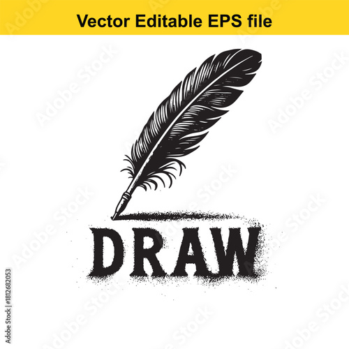 Vintage quill pen drawing the word draw isolated