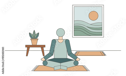 Mindful Living Minimalist Flat Vector Illustration, Geometric Shapes, Clean Lines, Limited Palette