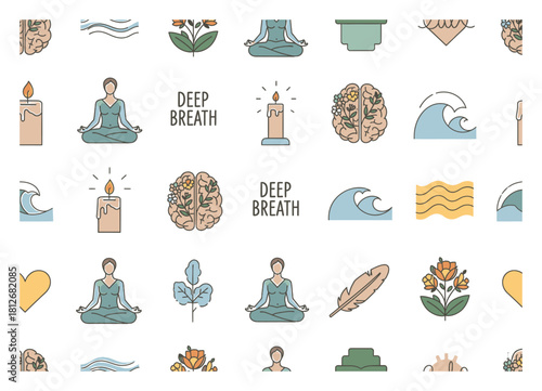 Mental Health Mindfulness Seamless Vector Pattern - Decorative Tileable Background