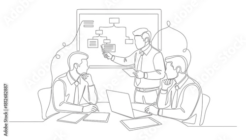 Minimalist Business Strategy Planning Continuous Line Art Illustration Elegant Curves White Background