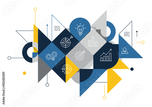 Geometric Abstract Business Strategy Planning Vector Art - Modern Precise Shapes on White