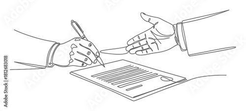 Minimalist Business Contract Signing Line Art Illustration