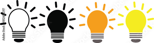 Set of light bulb icons vector illustration in different colors concept for idea and innovation isolated on white background