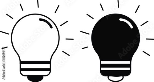 Light bulb vector icons simple flat design representing ideas and innovation isolated on white background