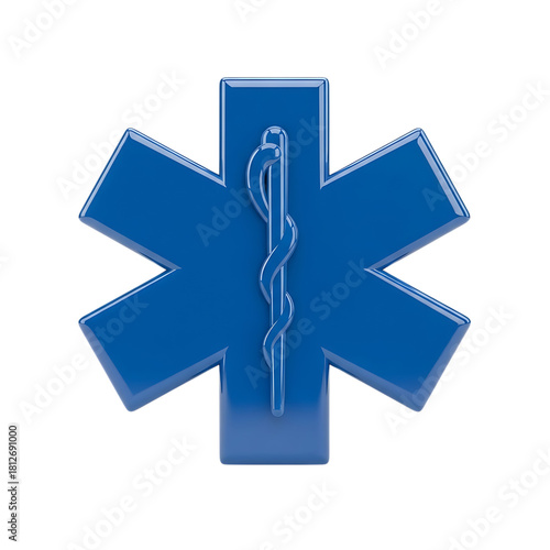 Blue Star of Life Medical Symbol on Black Background Keywords: Star of Life, medical symbol, emergency medical services, EMS, healthcare, rescue, ambulance